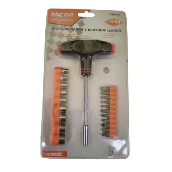 DESTORNILLADOR T CON DADOS 22 PIEZAS         HICEN